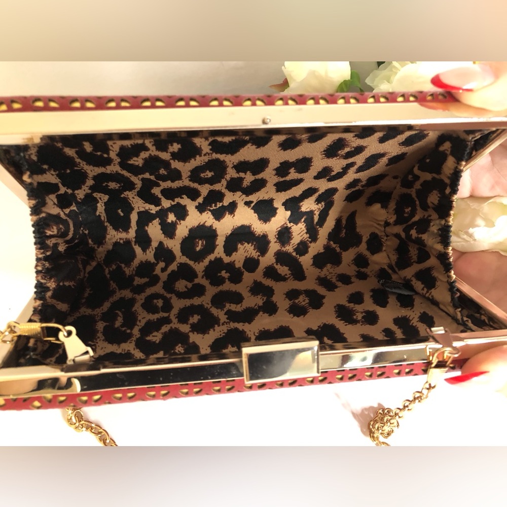 Red & Gold Geometric Cutout Clutch with Chain - Picture 8 of 11